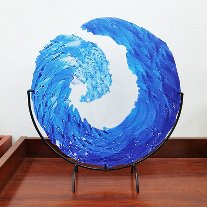 Wunderschöne blaue Glaswellen-Kunstskulptur