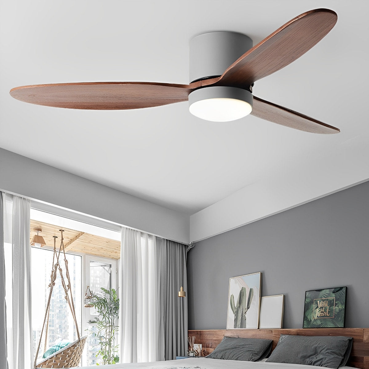 Quiet Energy Saving White Ceiling Fan with LED Light