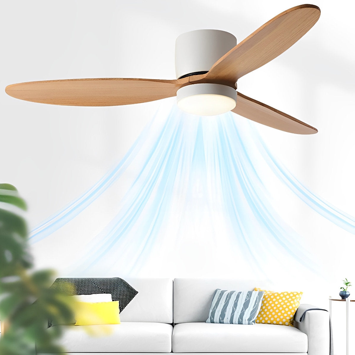 Quiet Energy Saving White Ceiling Fan with LED Light