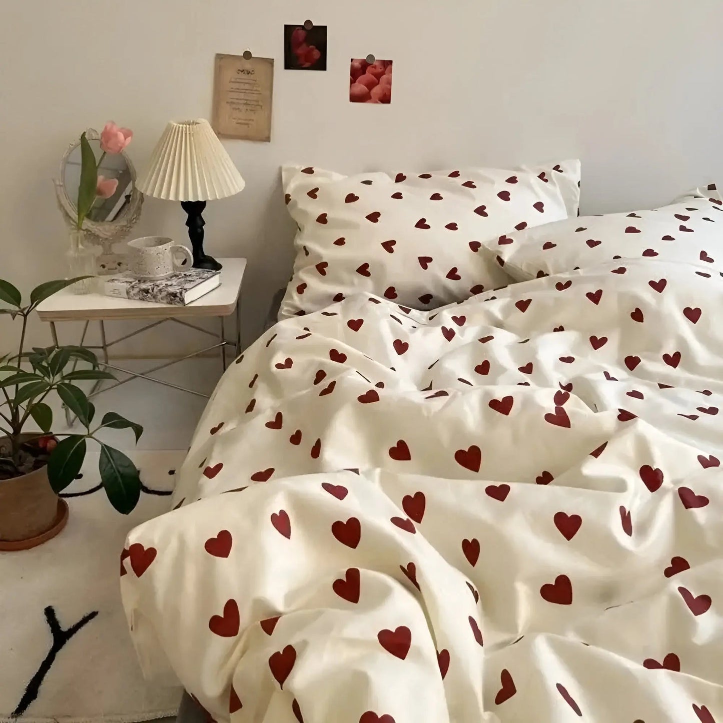 Bettwäsche-Set mit romantischem Herzmuster