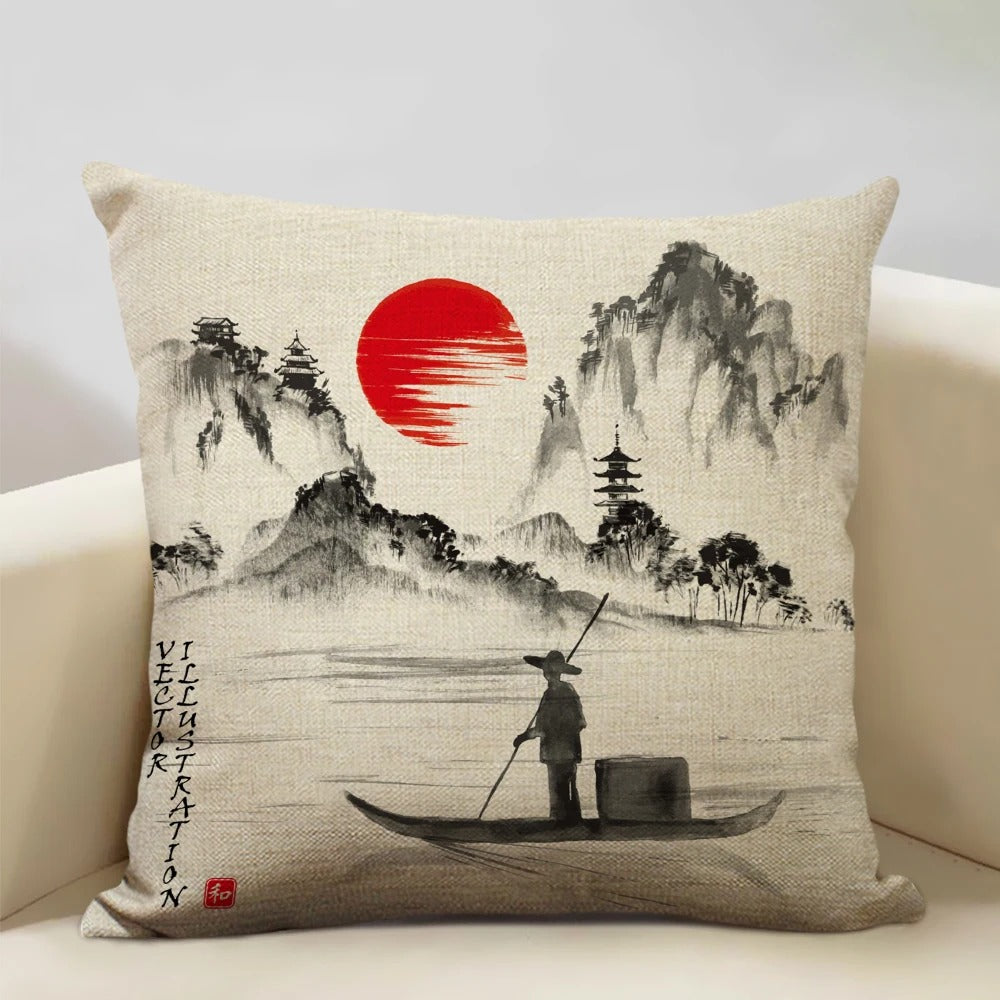 Traditioneller japanisch inspirierter Kissenbezug vom Berg Fuji