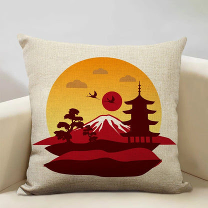 Traditional Japanese Inspired Mount Fuji Pillow Cover - Halri