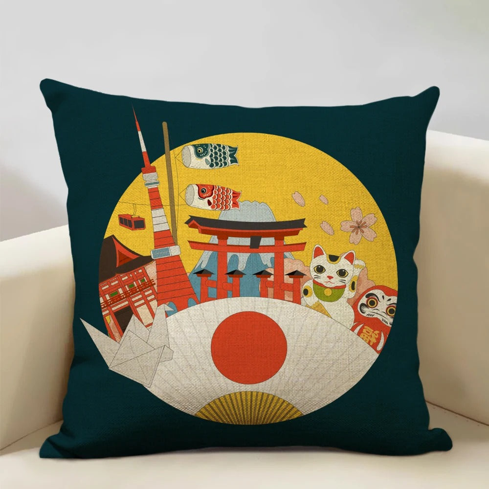 Traditioneller japanisch inspirierter Kissenbezug vom Berg Fuji