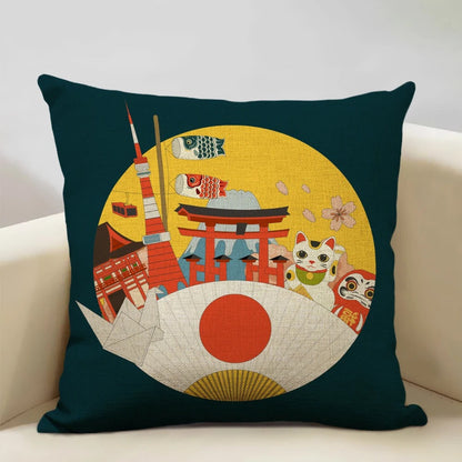 Traditioneller japanisch inspirierter Kissenbezug vom Berg Fuji