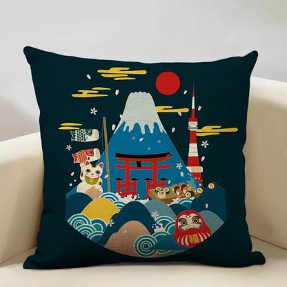 Traditioneller japanisch inspirierter Kissenbezug vom Berg Fuji