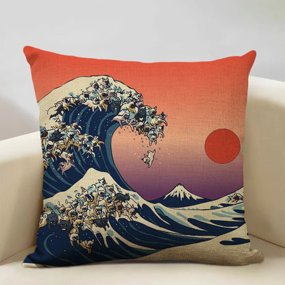Traditioneller japanisch inspirierter Kissenbezug vom Berg Fuji