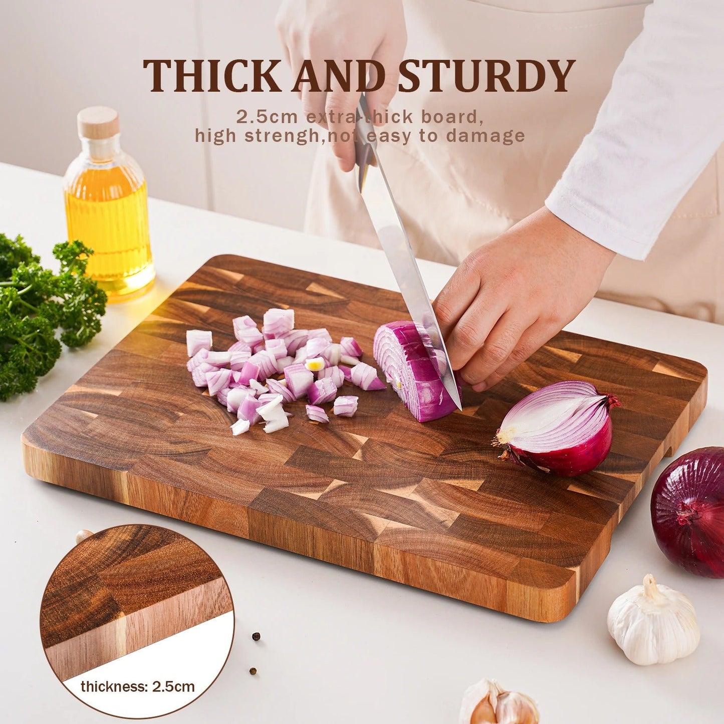 Durable Wood Cutting Board with Easy Grip Handles