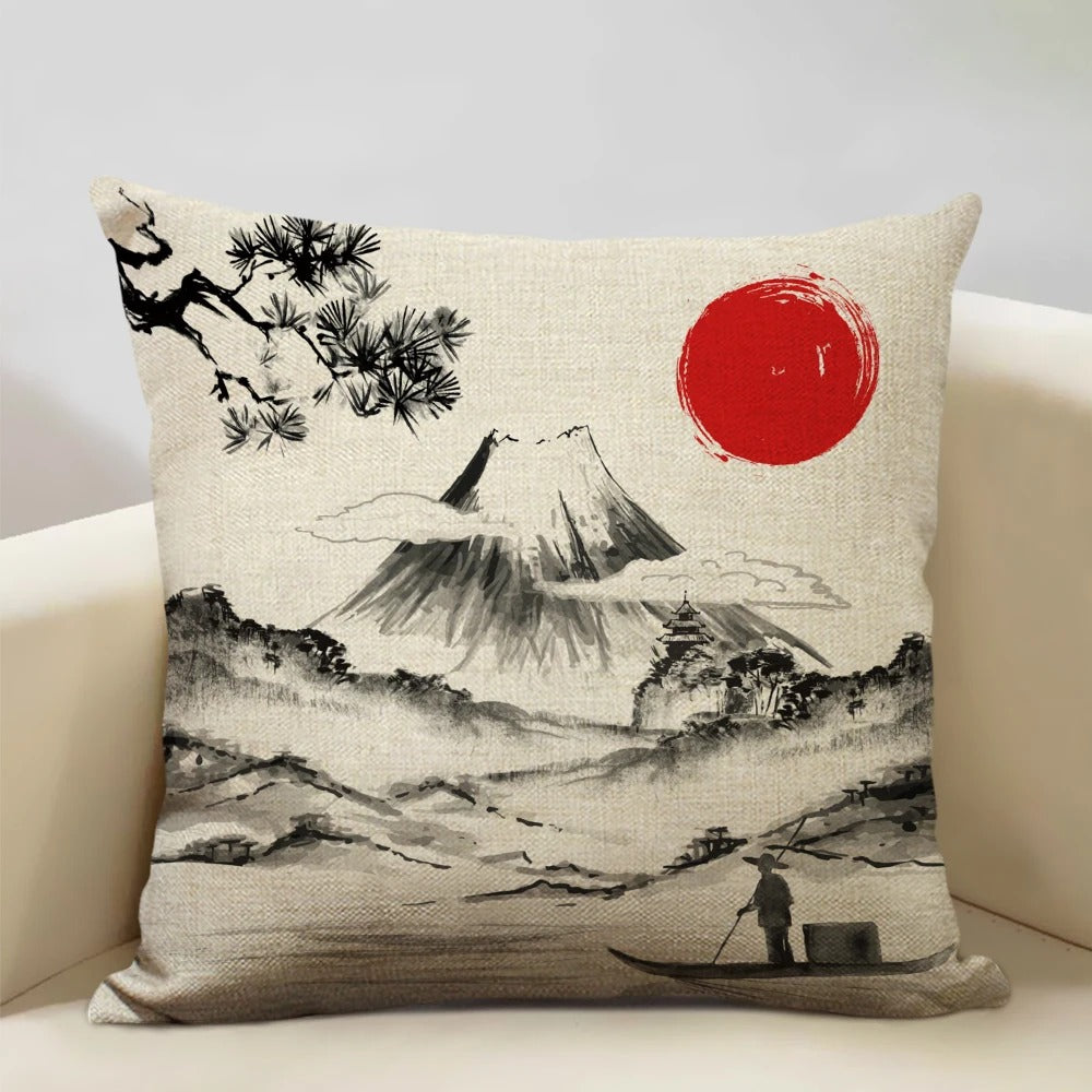 Traditioneller japanisch inspirierter Kissenbezug vom Berg Fuji