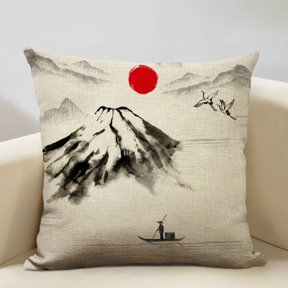 Traditioneller japanisch inspirierter Kissenbezug vom Berg Fuji