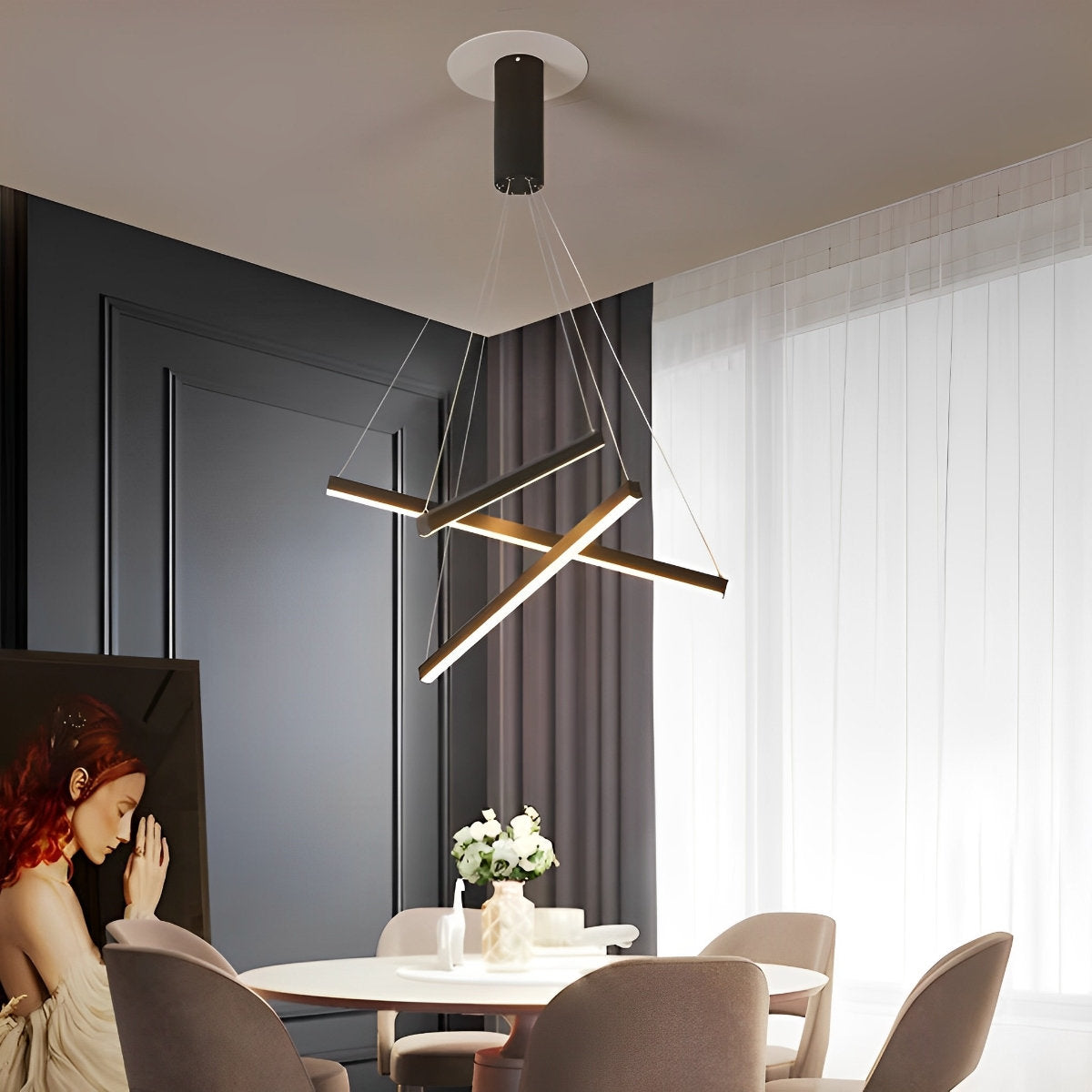 Sleek Simple Dimmable LED Chrome Pendant Light with Remote