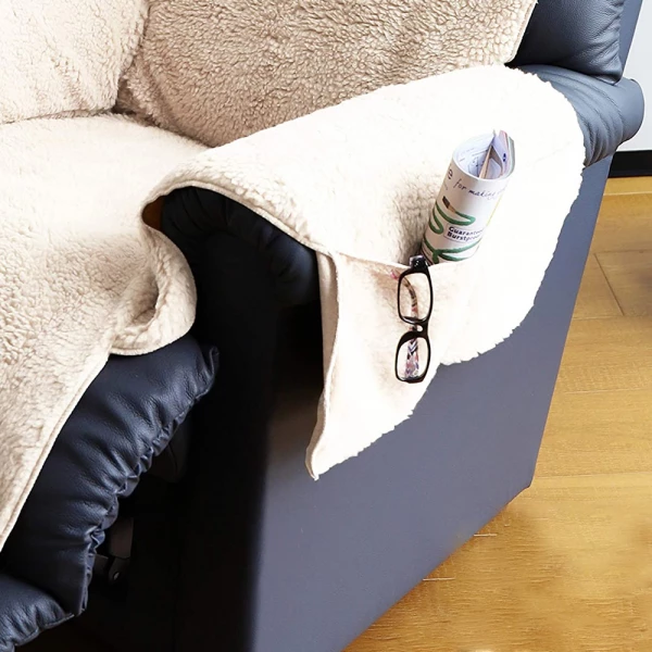 Plush Recliner Slipcover with Storage Pockets