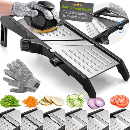 Professionelle Küchenschneidemaschine mit Schutzhandschuhen