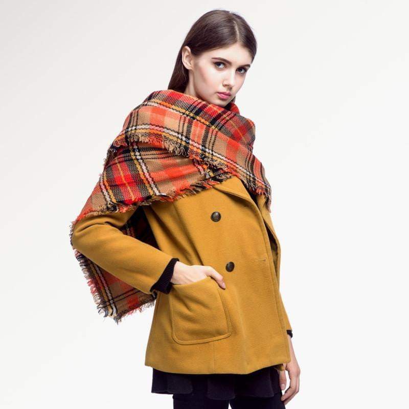 Warmer karierter Strickschal für Damen