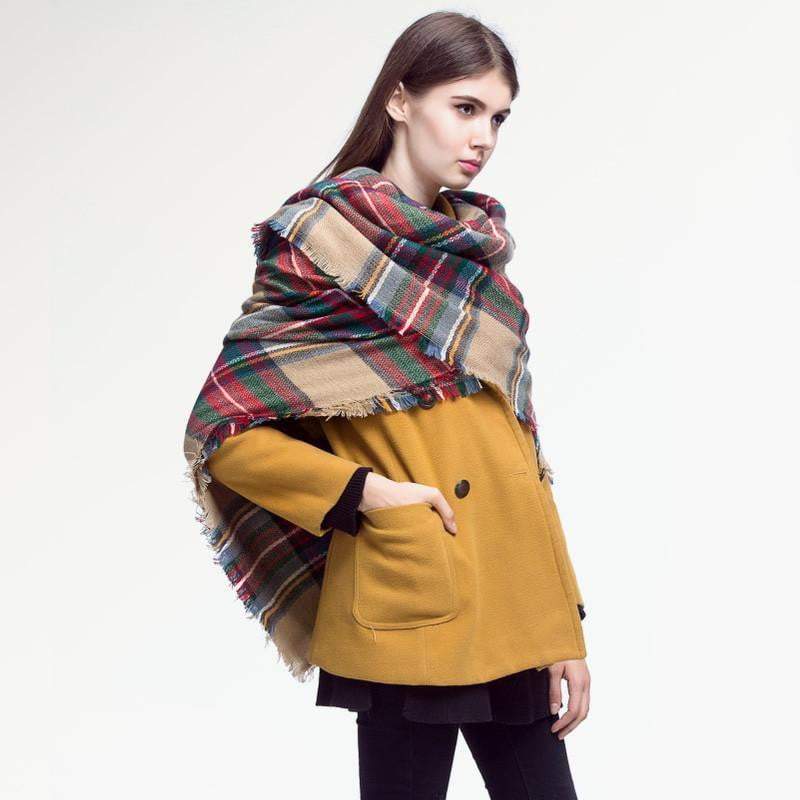 Warmer karierter Strickschal für Damen