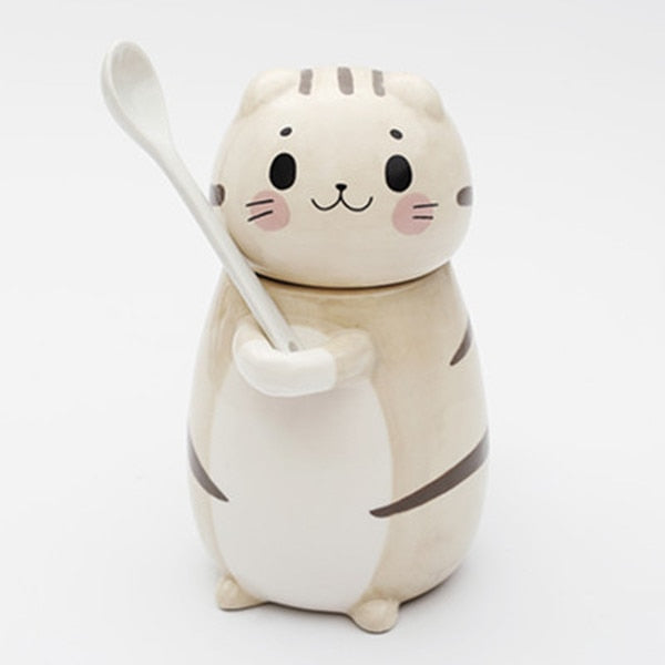 Niedliches Katzen-Keramik-Kaffeebecher-Set