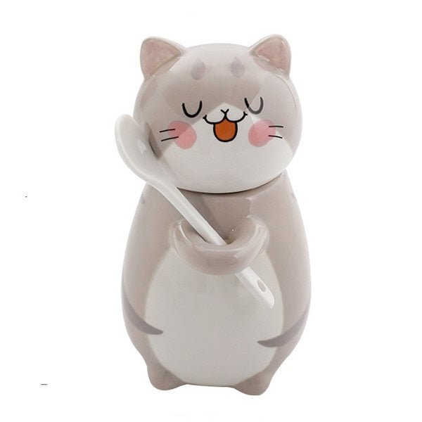 Niedliches Katzen-Keramik-Kaffeebecher-Set