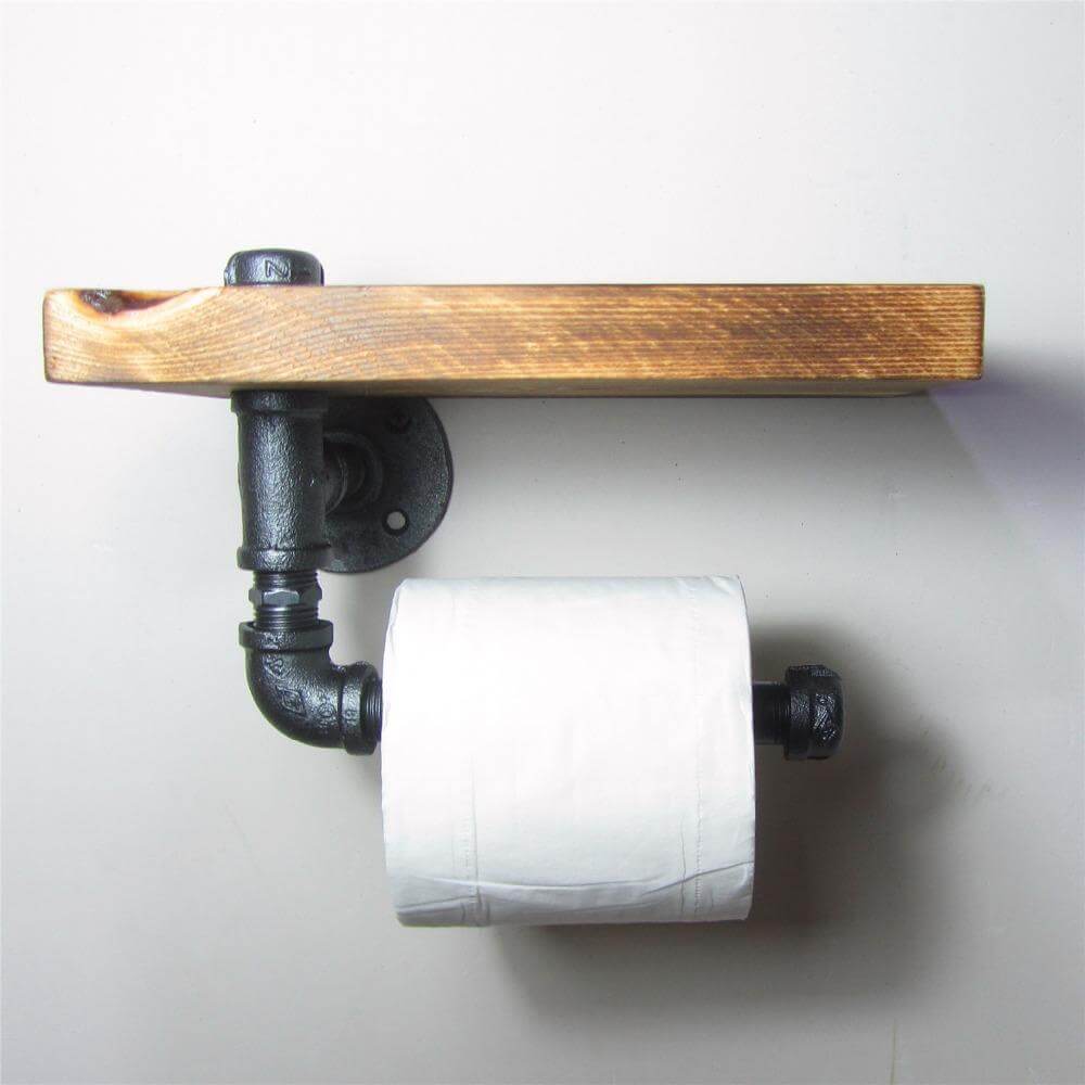 Rustic Wood Wall Mounted Shelf with Rolling Hook - Halri
