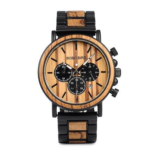 Elegant Wood Stainless Steel Mens Quartz Watch - Halri