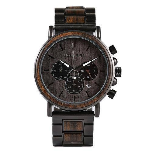 Elegante Herren-Quarzuhr aus Holz und Edelstahl