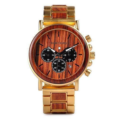 Elegante Herren-Quarzuhr aus Holz und Edelstahl