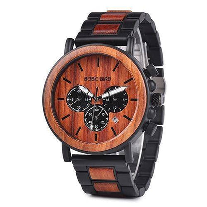 Robuste Herren-Chronographenuhr aus Holz im Militärstil