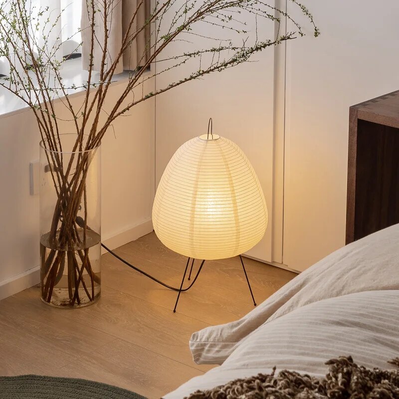 Asian Style Rice Paper Table Light Warm Glow Lamp