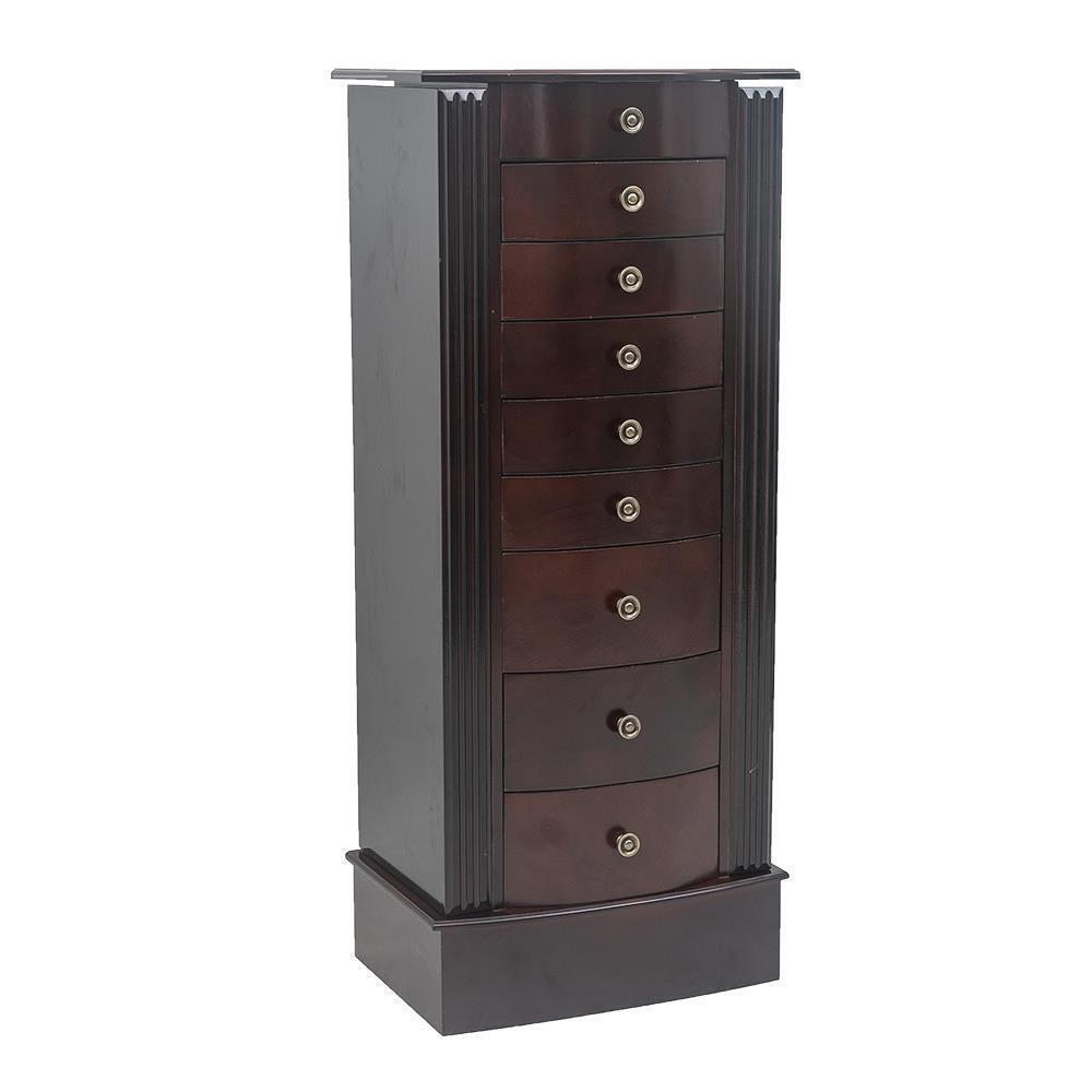 Tall Wooden Mirror Jewelry Storage Cabinet Organizer