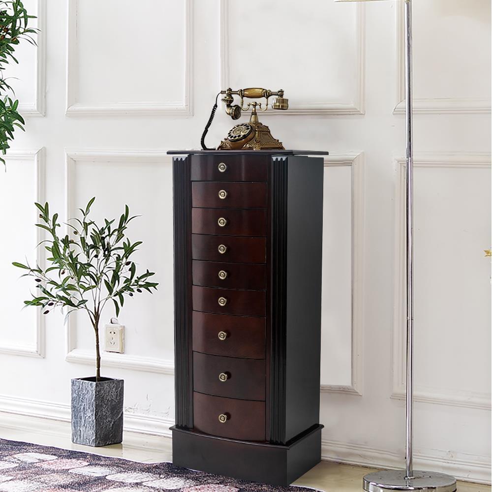 Tall Wooden Mirror Jewelry Storage Cabinet Organizer