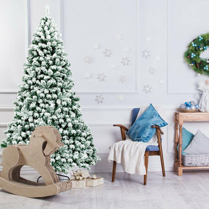7.5Ft Pre-Lit Premium Snow Flocked Hinged Artificial Christmas Tree With 550 Lights - Until Times Up