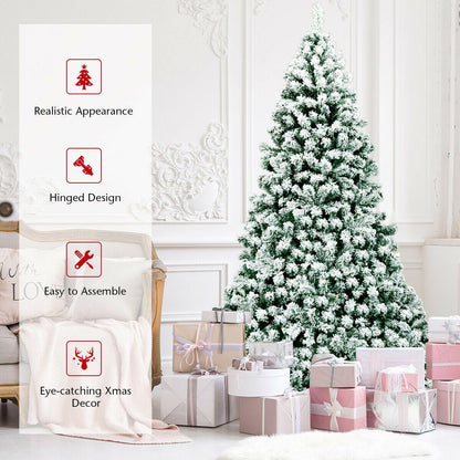 7.5Ft Pre-Lit Premium Snow Flocked Hinged Artificial Christmas Tree With 550 Lights - Until Times Up