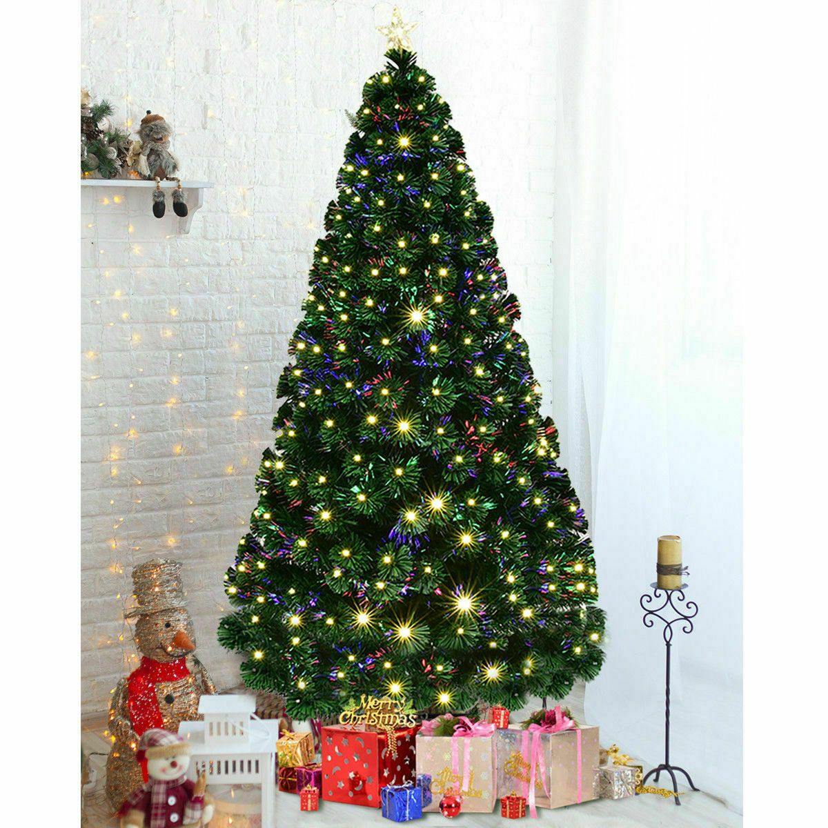 7' Pre-Lit Fiber Optic Artificial Christmas Tree w/ 280 LED Lights & Top Star - Until Times Up