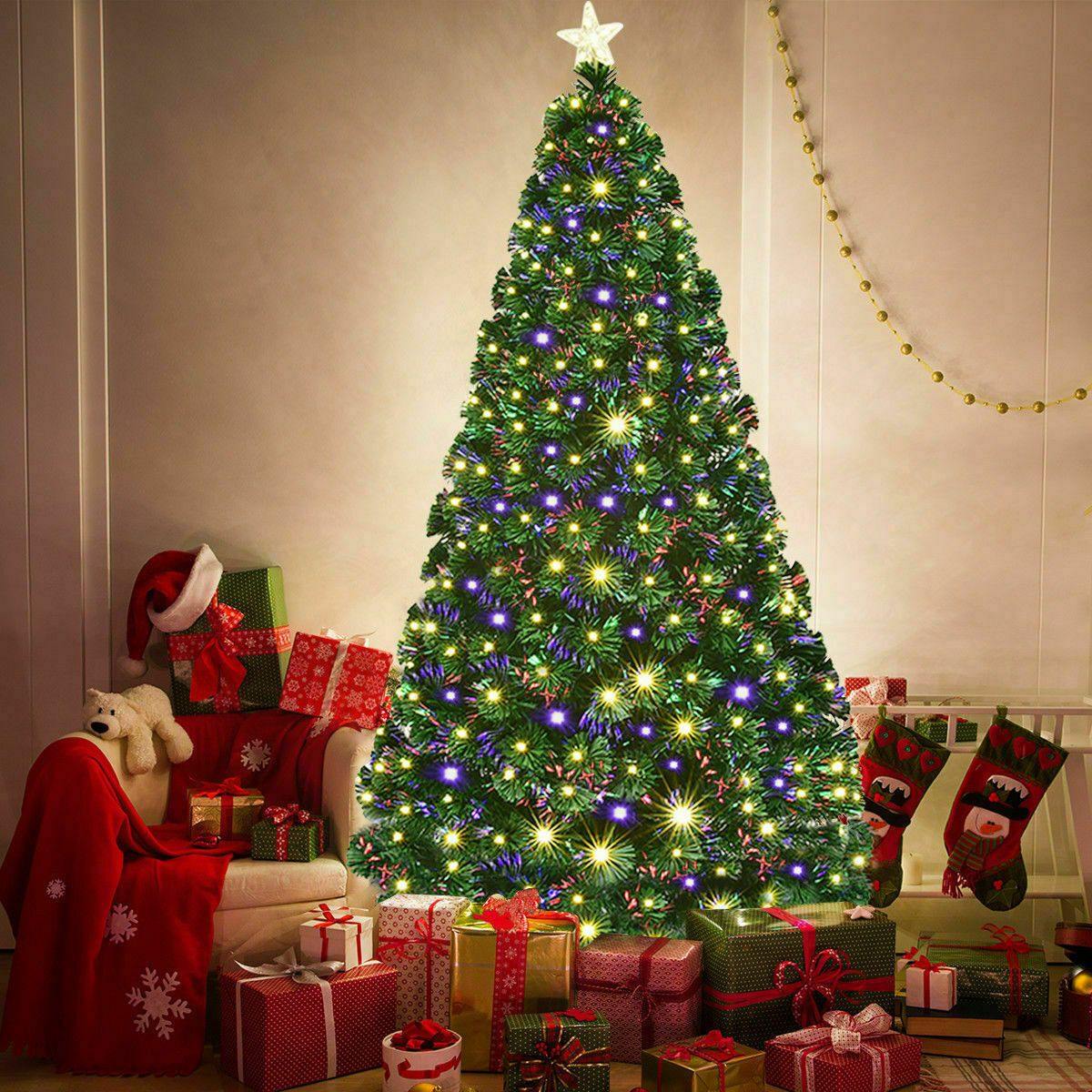 7' Pre-Lit Fiber Optic Artificial Christmas Tree w/ 280 LED Lights & Top Star - Until Times Up