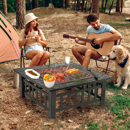 Outdoor Fire Pit Table with Lid and BBQ Grill - Halri