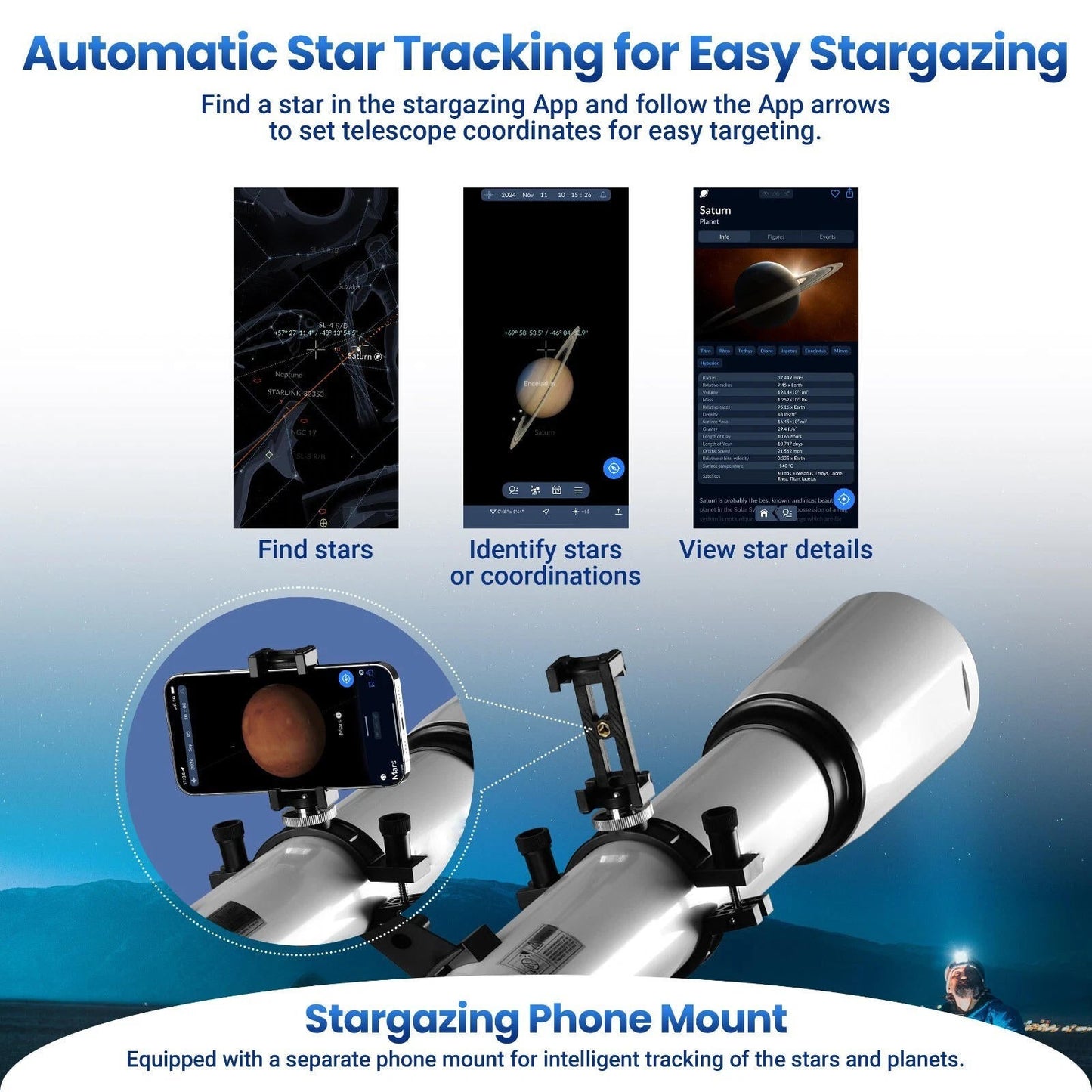 Easy To Use Telescope 210X with Star Finding App