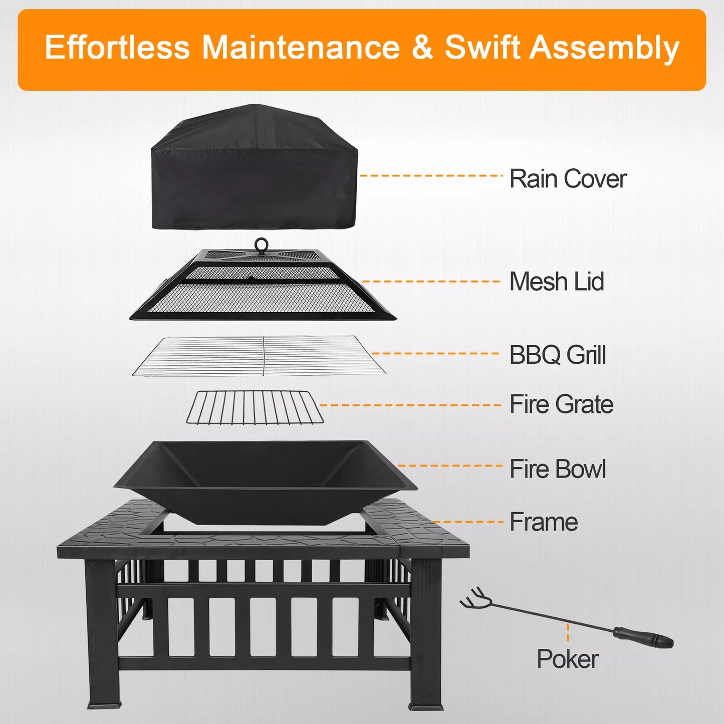 Outdoor Fire Pit Table with Lid and BBQ Grill
