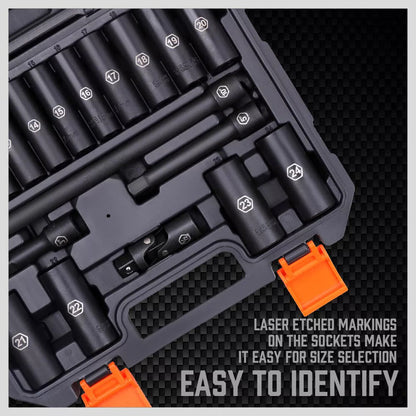 Complete 19 Piece Impact Socket Driver Set