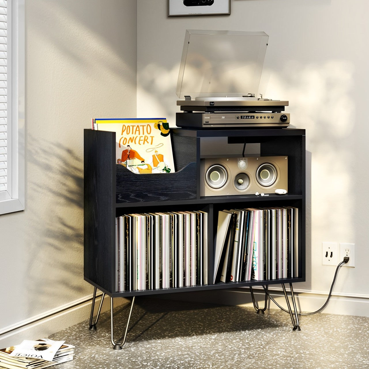 Compact Record Player Table with Shelf - Halri