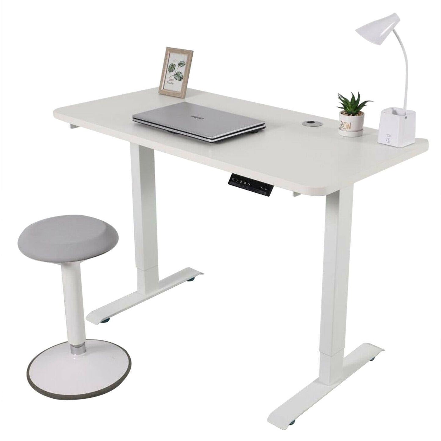 White FlexiDesk Electric Standing Desk Adjustable Height w/ Memory Store Control - Until Times Up