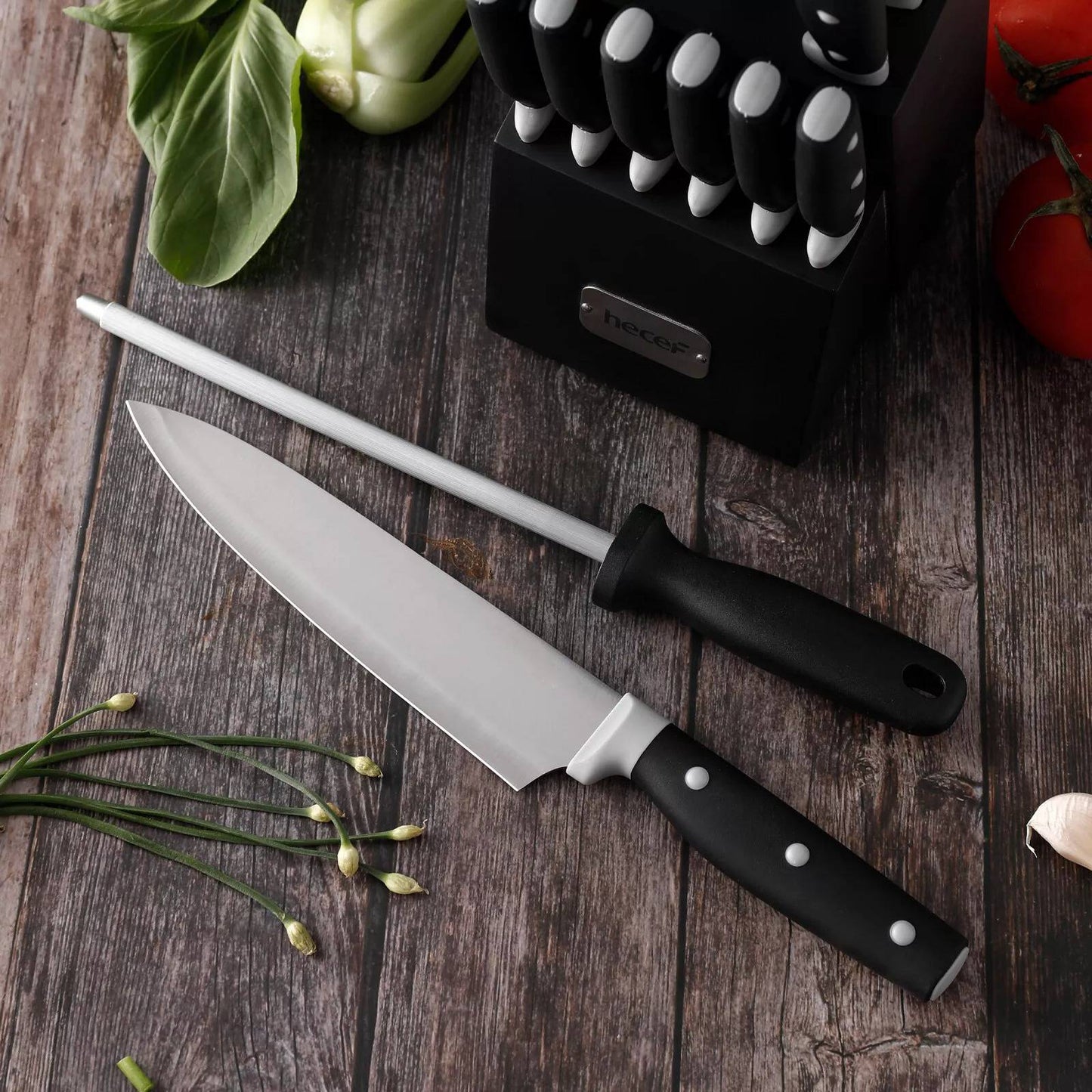Compact Kitchen Knife Set with Sharpener