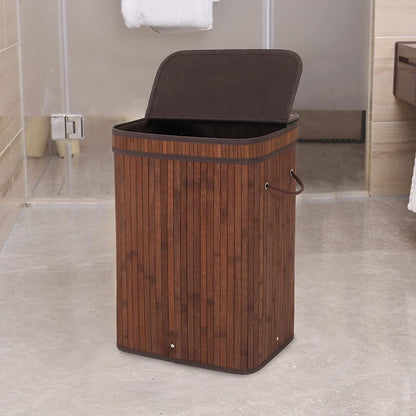 Large Collapsible Bamboo Laundry Basket with Lid - Halri
