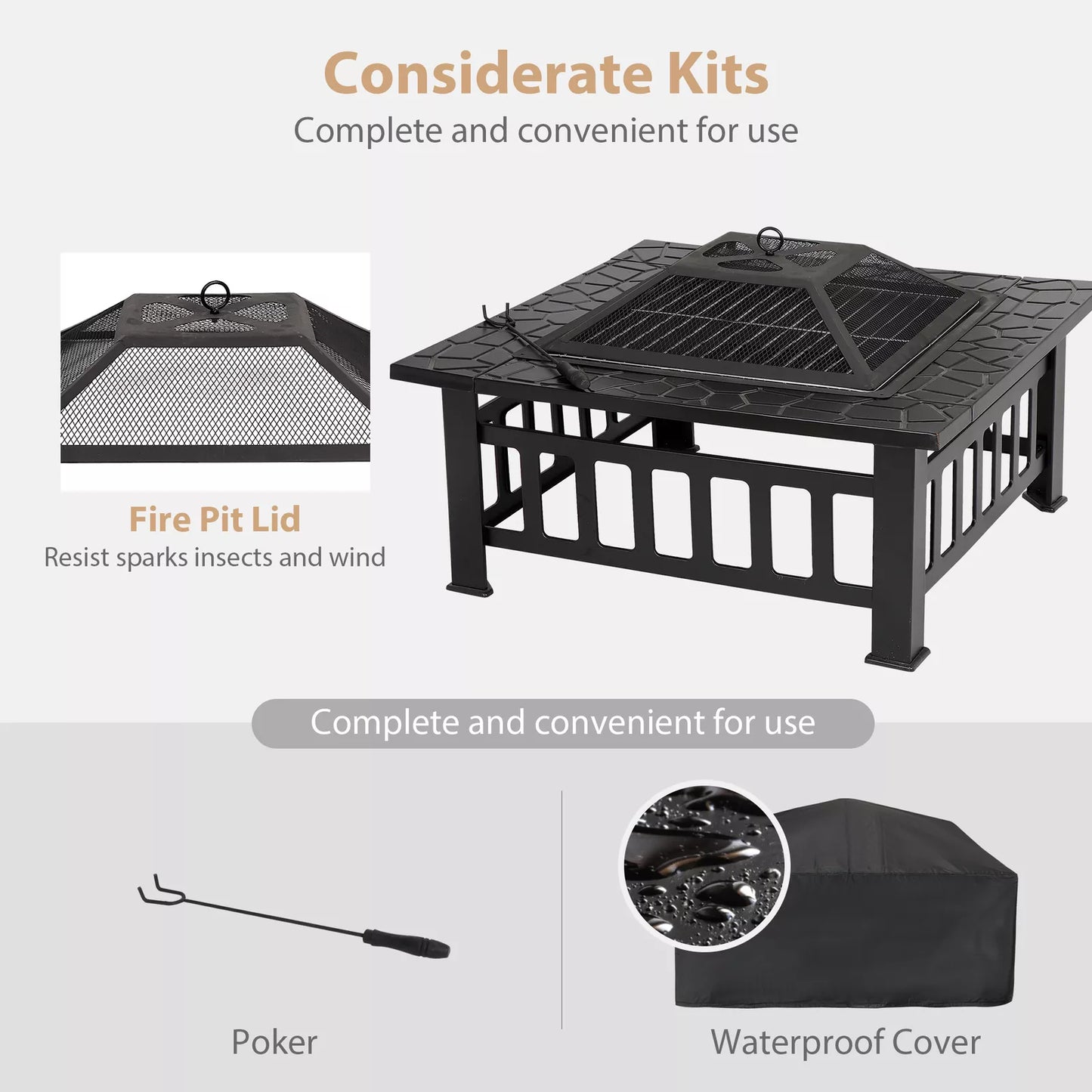 Outdoor Fire Pit Table with Lid and BBQ Grill
