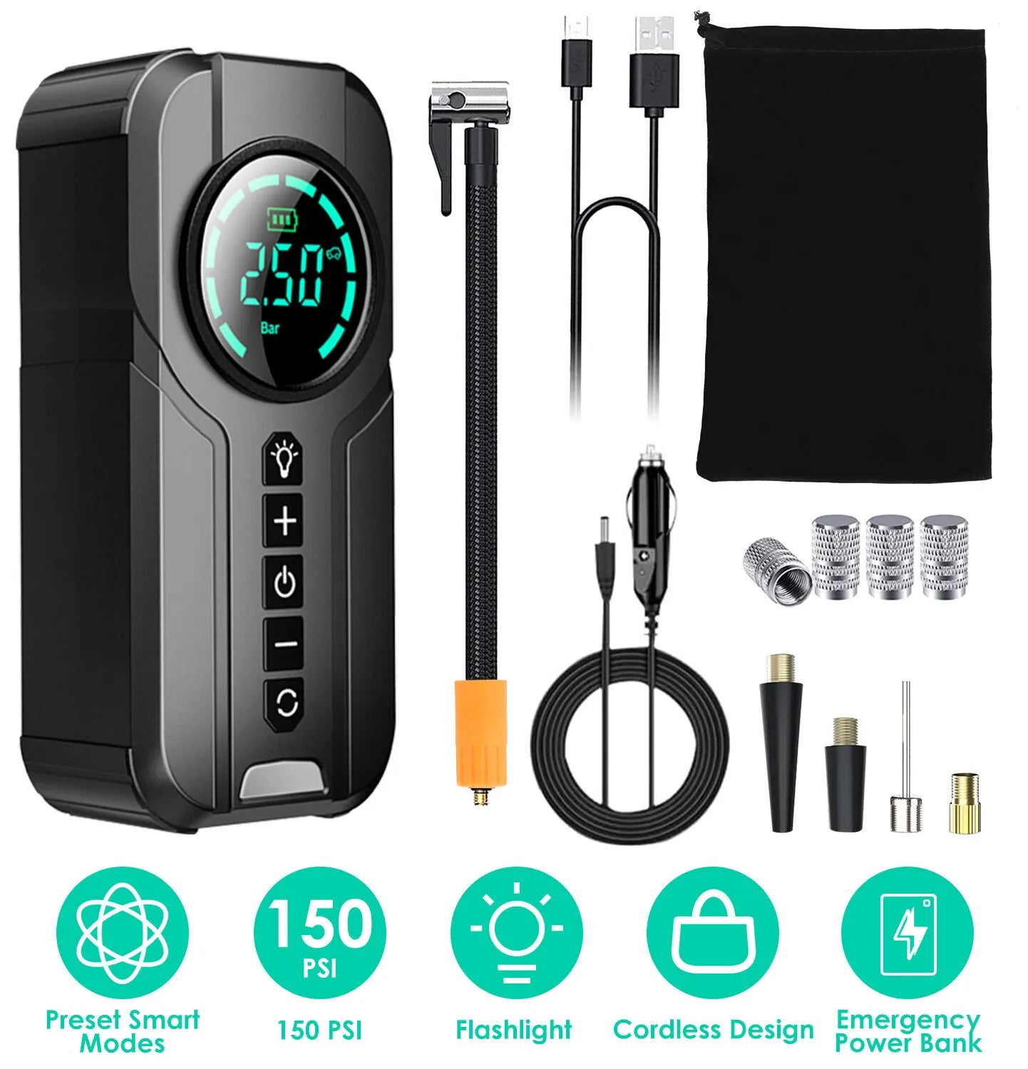 Compact Auto Tire Inflator Pump