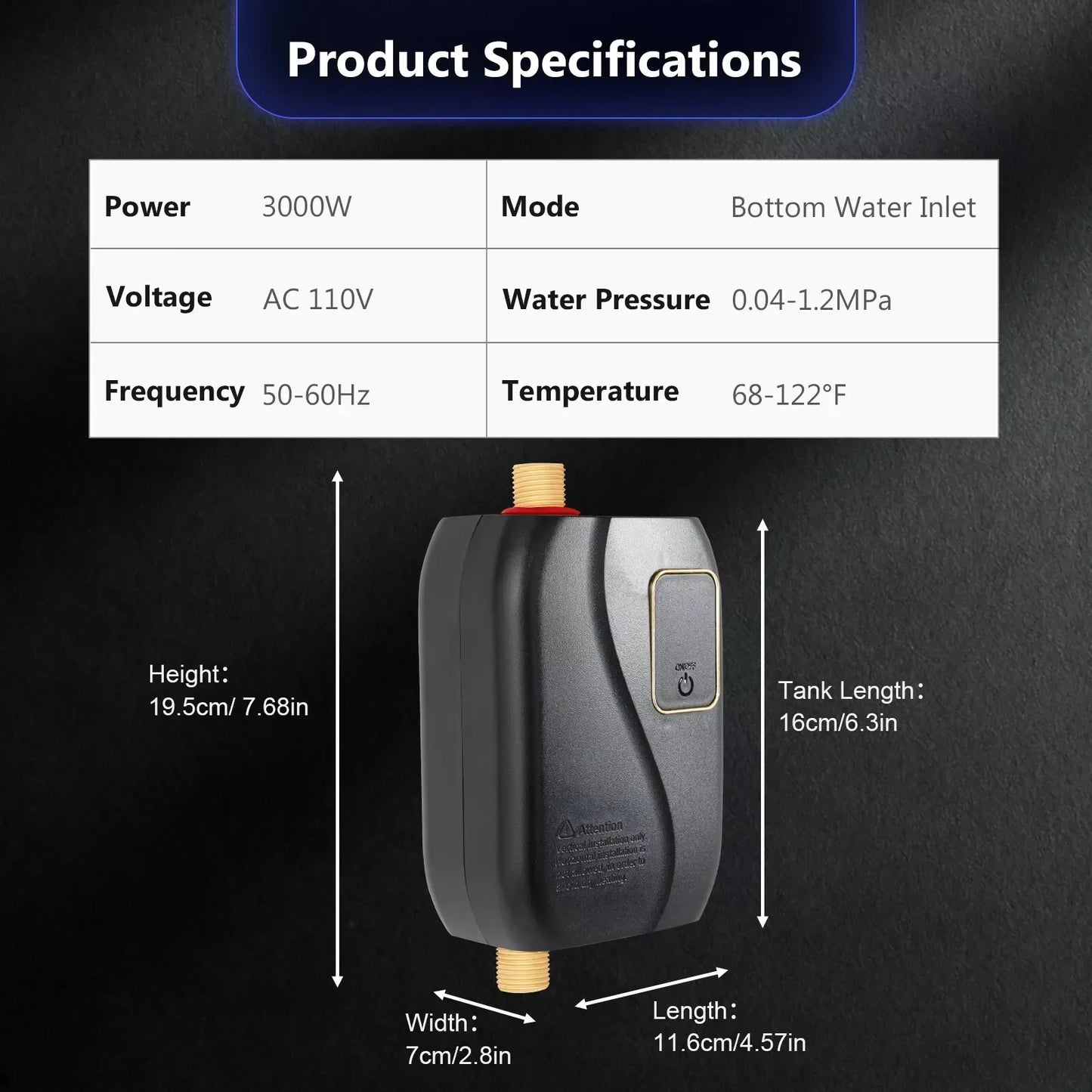 Compact Instant Hot Water Heater for Showers and Sinks