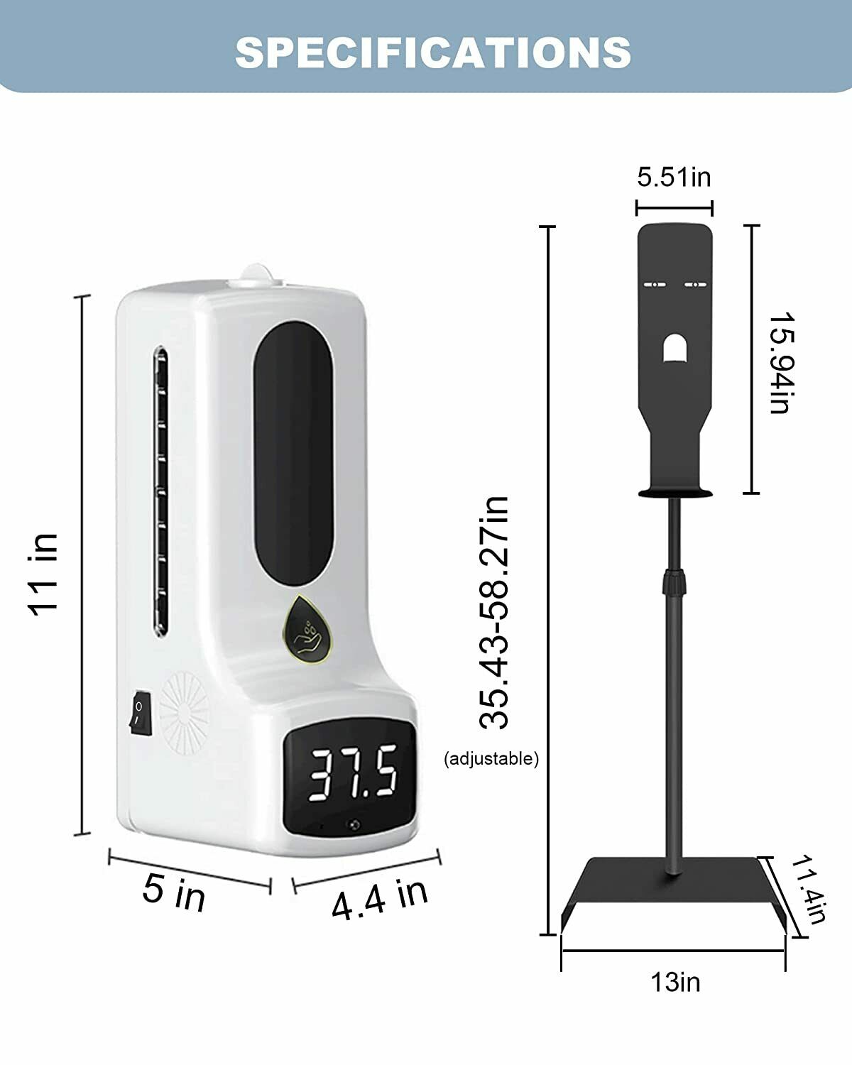 Contactless Hand Sanitizer Station with Thermometer and Stand