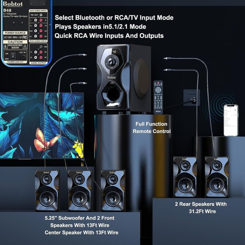 Powerful Home Theater System 700W Bluetooth Subwoofer