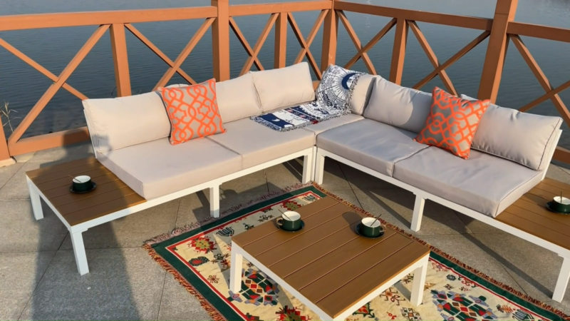 Durable Garden Patio Sofa Set with Cushions and Table