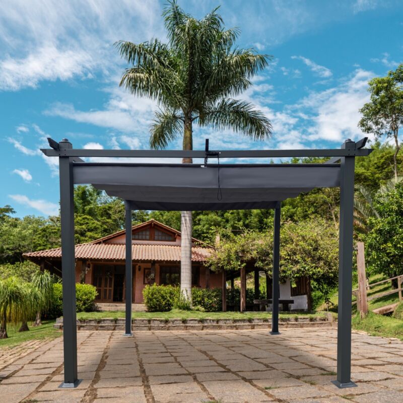Large 13x10 Ft Metal Patio Pergola with Retractable Canopy