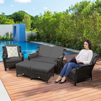 Comfortable 5 Piece Outdoor Wicker Sofa Set with Cushions