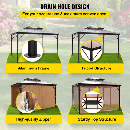 Durable 10x10 Gazebo Metal Frame with Netting and Drapes
