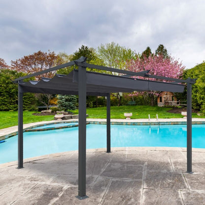 Large 13x10 Ft Metal Patio Pergola with Retractable Canopy